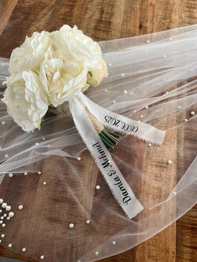 Personalisiertes Blumenstraußband | Blumenstrauß | Brautstrauß | Blumenstraußband für Brautstrauß, Hochzeit und Trauung | Dügün Kurdelesi