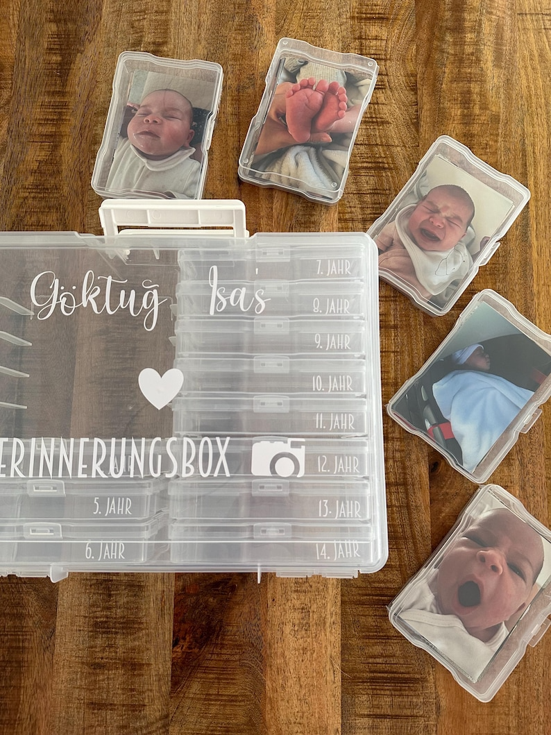 Erinnerungsbox Fotobox Kindheit bis 14 Jahre Aufbewahrung Geschenk Geburt Babyerinnerung Fotobuch Geburtsdaten Memorybox