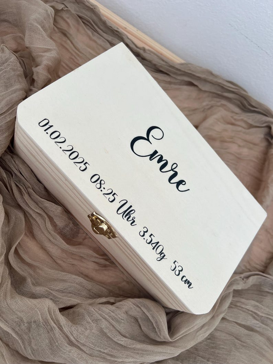 Baby-Erinnerungsbox - Kinder-Erinnerungsbox | Personalisierte Holzbox zur Geburt mit Daten und Namen