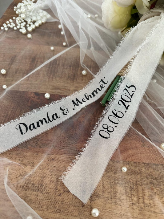 Personalisiertes Blumenstraußband | Blumenstrauß | Brautstrauß | Blumenstraußband für Brautstrauß, Hochzeit und Trauung | Dügün Kurdelesi